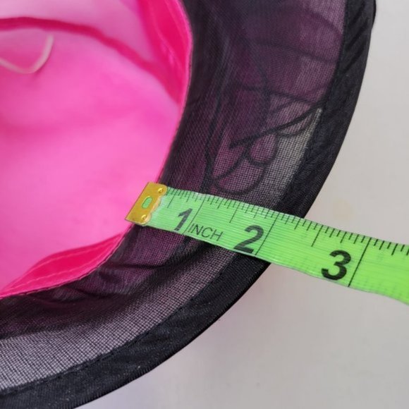 Pink and Black Ruffles Organza Packable Adjustable Dress Hat - Picture 13 of 16